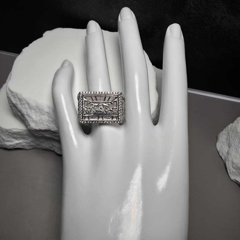 Men's Iced Out Last Supper Ring - 925 Sterling Silver CZ Ring - Size 11 - Picture 7 of 8